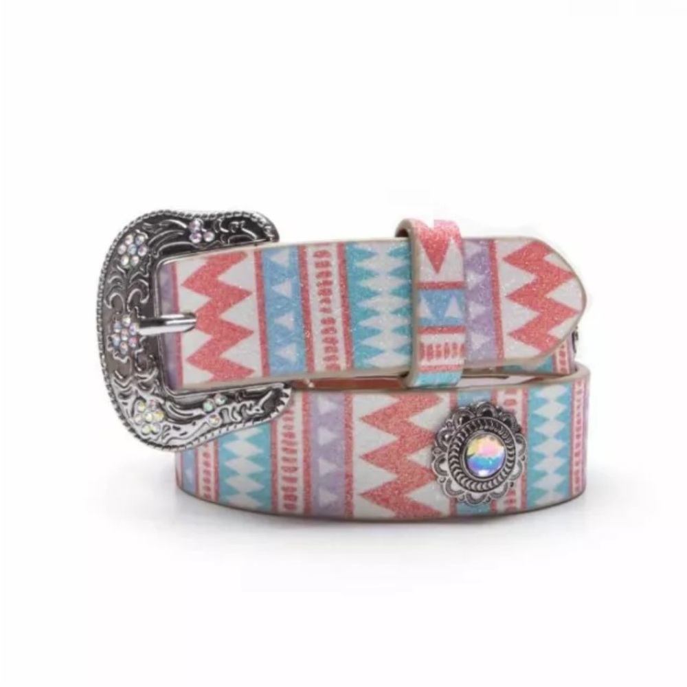 Angel Ranch Western Girls Belt Youth Glitter Conchos Multi Colored NEW!